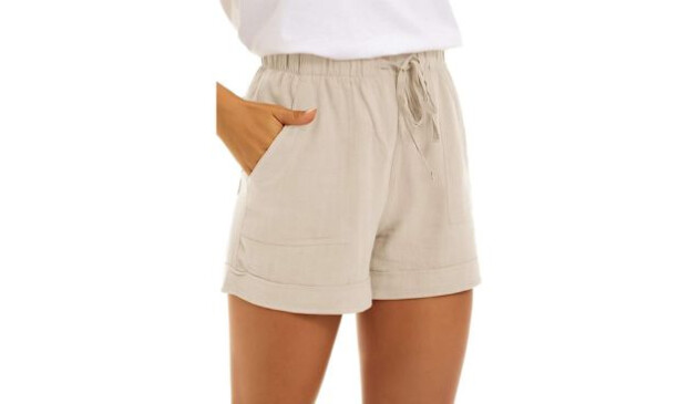 SMENG Womens Solid Colour Drawstring Shorts