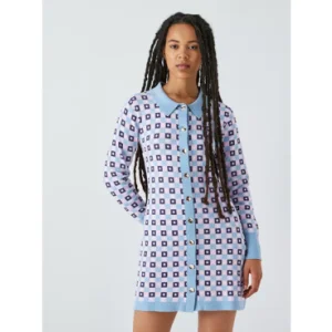 Olivia Rubin Mackenzie Square Print Knitted Button Up Mini Dress, £250