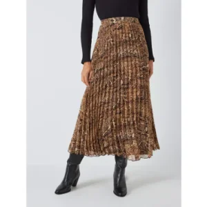 John Lewis Snake Print Pleat Midi Skirt, £45