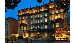 a grand hotel at night time