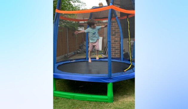 children bouncing on the costway 7ft toddler trampoline