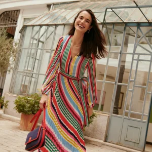 V-Neck Pleated Midi Dress