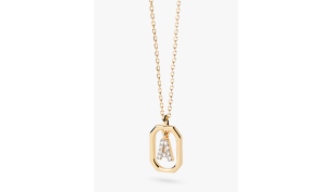 Octagonal Cubic Zirconia Alphabet Initial Pendant Necklace