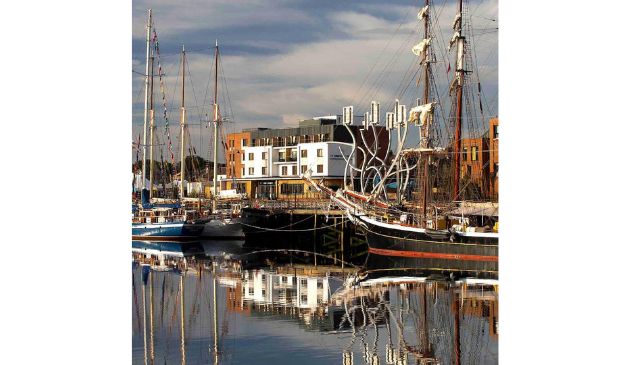 the view across the harbour in a northern town