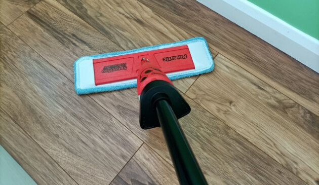 The Henry Spray Mop being tested on wood-effect laminate flooring
