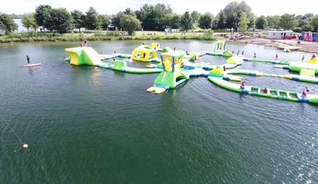 inflatables on a lake in the cotswolds