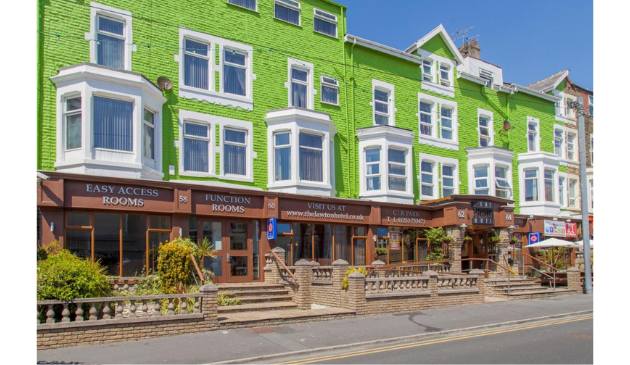 A bright green hotel in Blackpool