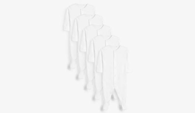 Next White 5-Pack Essentials Baby Sleepsuits