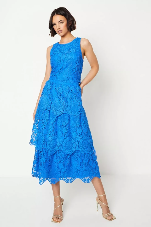 Oasis Scallop Lace Tiered Midi Skirt,