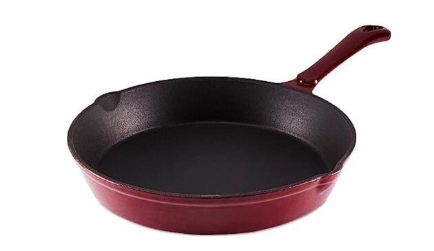 Barbary & Oak BO800255RED Cast Iron Round Fry Pan with Durable Enamel Interior