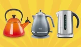 Composite image of the best kettles, including Le Creuset, De'Longhi, and Sage