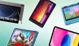 A collage image of the best tablet for kids on a green background