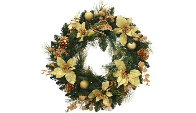 Gold pre lit Christmas wreath