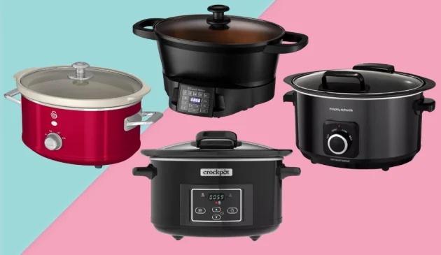 Composite image of the best slow cookers, including Crockpot, Russell Hobbs, Morphy Richards, and Swan