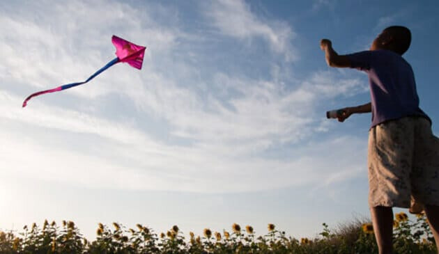 Boy flying kite