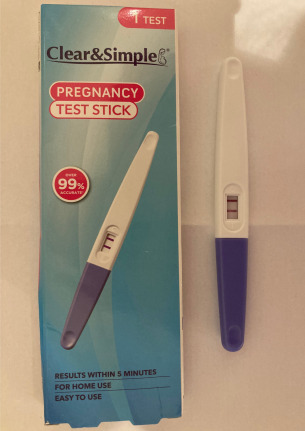 Clear & Simple pregnancy test review image of test showing positive pregnancy result