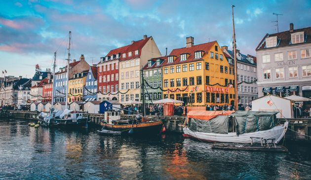 Colourful canalside houses in Copenhagen