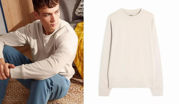 9. Cotton Crew Neck Sweatshirt, Stone