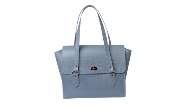 blue leather tote bag