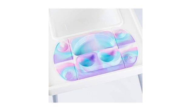 EasyMat Mini Portable Silicone Baby Suction Plate in [a;e blue, pale pink and purple