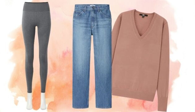 leggings, jeans and v-neck jumper