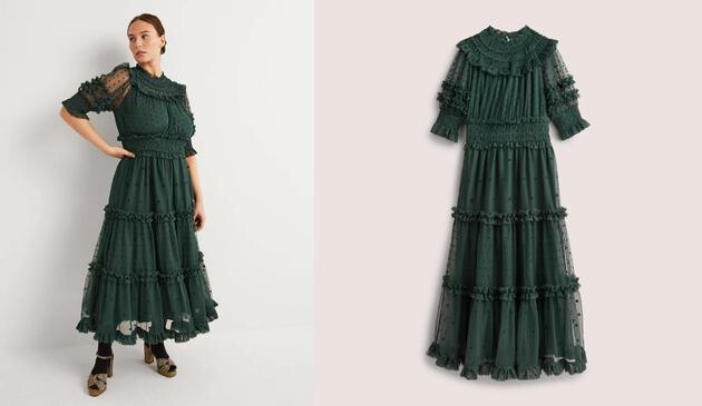 Green Polka Dot Tulle Midi Dress