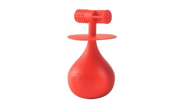 Gummee Baby Molar Mallet Teether - red with a hammer head on the top and a large bulbous base
