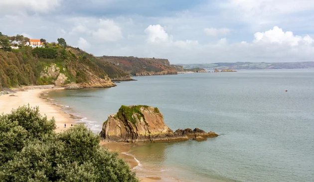 Tenby Bay, a sandy beach on a sunny day