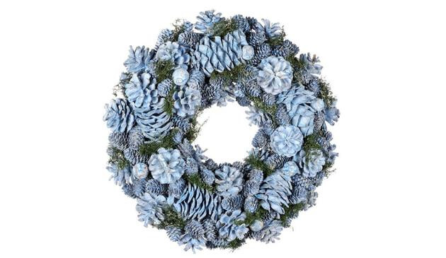 Blue pine cone Christmas wreath
