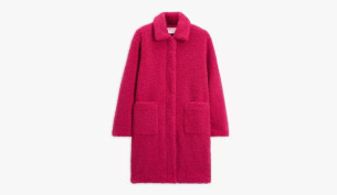 Plain Longline Teddy Coat, Burgundy