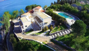 An aerial view of Kassiopi Bay.