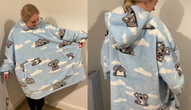 Kuddly Hoodie Blanket in use