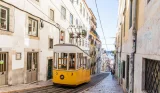a tram in Lisbon, Portugal
