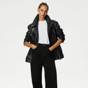 M&S Collection Faux Leather Girlfriend Biker Jacket