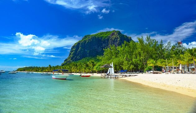 Sea, beach and hills in Mauritius