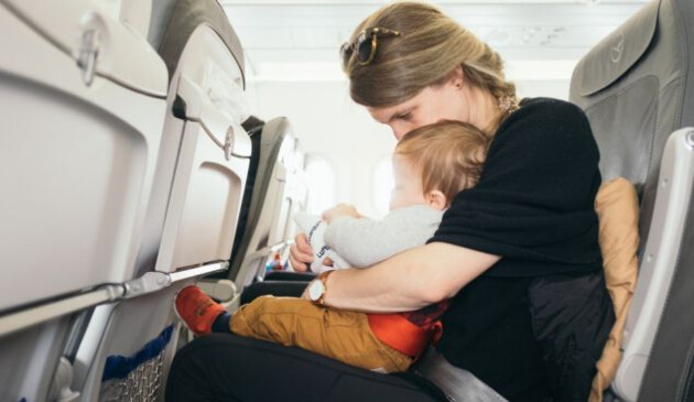 Mother and child on a flight