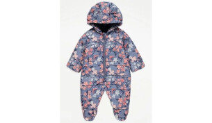 ASDA Blue Floral Print Fur Packable Snowsuit