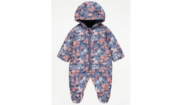 ASDA Blue Floral Print Fur Packable Snowsuit