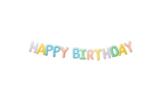 pastel coloured balloons spelling out the words "Happy Birthday"
