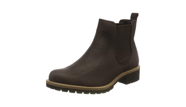 A pair of brown chelsea boots with a chunky sole from Ecco