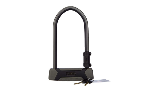 a grey and black Abus bike lock