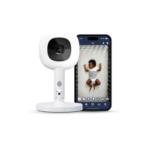Nanit pro hd smart baby monitor stock image showing camera and phone app
