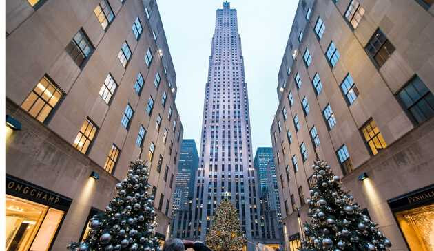 The Rockefeller Center with Christmas trees underneath