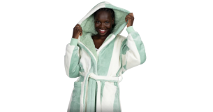 Oodie Sage Stripe Sherpa Dressing Gown
