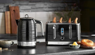 Russell Hobbs Inspire Electric Kettle, 3000 W, 1.7 Litre, Black with Chrome Accents with 4 Slice Toaster