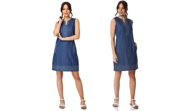 printed denim dress