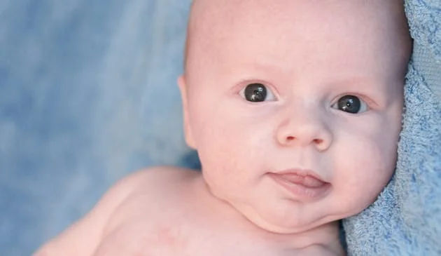 Seven weeks old baby close up of face