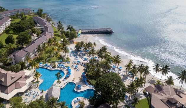 St James from above with pool and beach