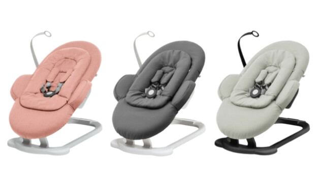 Stokke Steps Bouncer in coral, grey and sage green