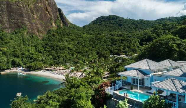 Sugar Beach hotel exterior overlooking the landscape